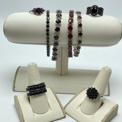 925, Garnet, Black Spinel & Marcasite (B4-SS)