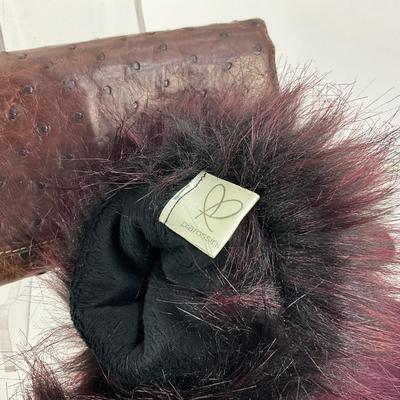 Lot 737 Purple Wool Gloves Faux Fur Cuffs & Outback Red African Ostrich Wallet