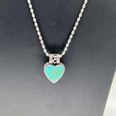 925 Silver Turquoise hear necklace 22" Italian Chain