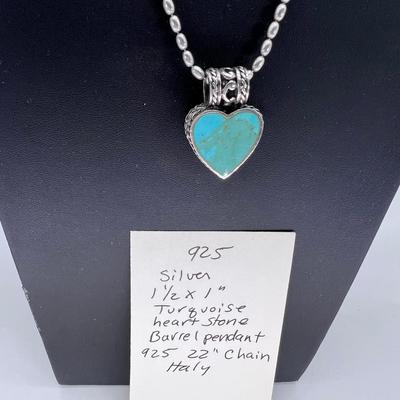 925 Silver Turquoise hear necklace 22