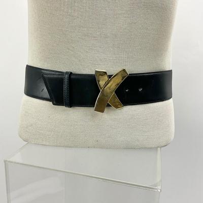 Lot 739  Paloma Picasso Navy Blue Leather Belt with Gold Tone â€œ X â€œ Buckle & Paloma Picasso Gold Tone Chain Belt
