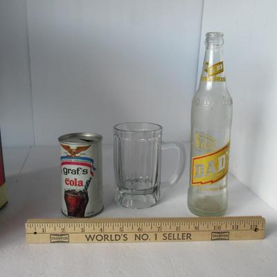 Lot 546:  Dad's Rootbeer Botle, Rootbeer Mug, Graf's Cola Can