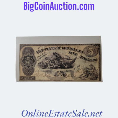 1862 STATE OF LOUISIANA FIVE DOLLARS NOTE