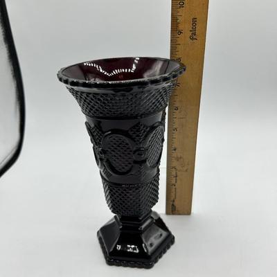 Vintage AVON 1876 Cape Cod Collection Fluted Flower Vase Ruby Red Pressed Glass 1970s