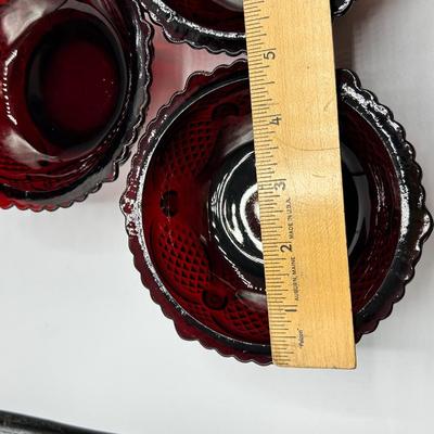 Vintage AVON Ruby Red Pressed Glass 1876 Cape Cod Collection Serving Dish and Berry Dessert Bowl Set