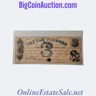 1862 STATE OF MISSISSIPPI THREE DOLLAR NOTE