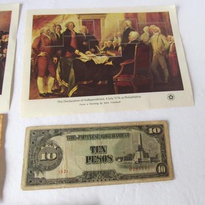 Lot 564:  Lot of Unused Postage Stamps on Images, Unopened Olympic Post Cards, Japan WWII 10 Pesos
