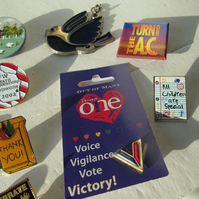 Lot 569:  Junk Drawer Lot of Pins and Key Rings, Etc