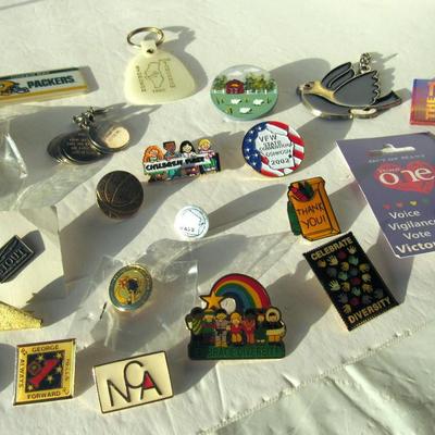 Lot 569:  Junk Drawer Lot of Pins and Key Rings, Etc