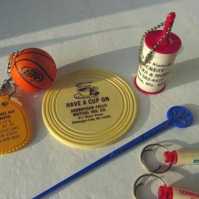 Lot 571:  Fun Junk Drawer Lot of Key Rings and Small Advertising