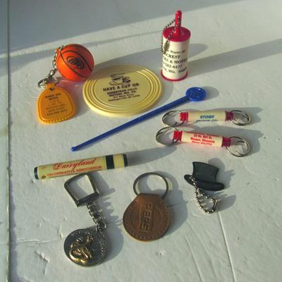 Lot 571:  Fun Junk Drawer Lot of Key Rings and Small Advertising