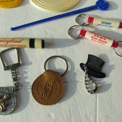 Lot 571:  Fun Junk Drawer Lot of Key Rings and Small Advertising