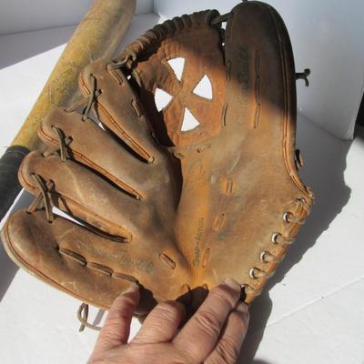 Lot 576:  Vintage Base Ball Bat and Mitt