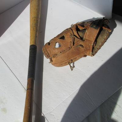 Lot 576:  Vintage Base Ball Bat and Mitt