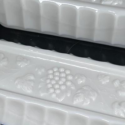 Westmoreland Milk Glass cups, saucers plates grape vine Pattern