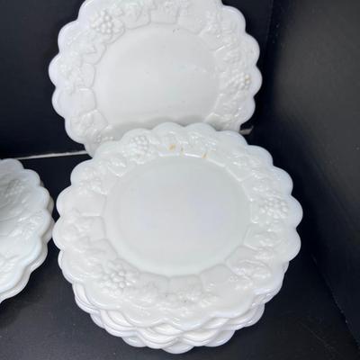 Westmoreland Milk Glass cups, saucers plates grape vine Pattern