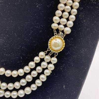 743 Triple Strand of 6mm Pearl Necklace with Silver Clap