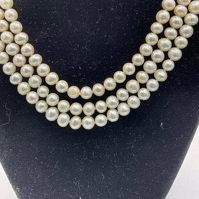743 Triple Strand of 6mm Pearl Necklace with Silver Clap