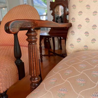 2 Antique Upholstered Solid Wood Chairs