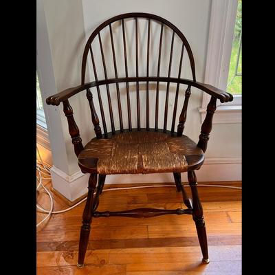 Antique Sack Back Windsor Armchair w Rush Seat