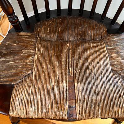 Antique Sack Back Windsor Armchair w Rush Seat