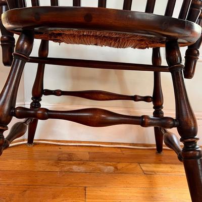 Antique Sack Back Windsor Armchair w Rush Seat