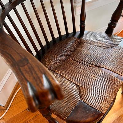 Antique Sack Back Windsor Armchair w Rush Seat