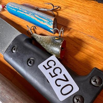 Vintage Fishing Lot + Machete - Antique Wood Lures