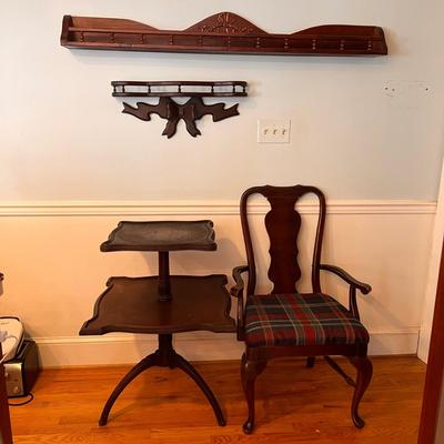 Mixed Antique Vintage Decor Lot - Table, Chair, Shelves