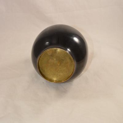 Black Lacquered Brass Vase with Mother of Pearl Inlay 12.5"