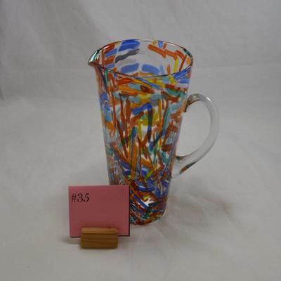 Beautiful Art Glass Pitcher 10"
