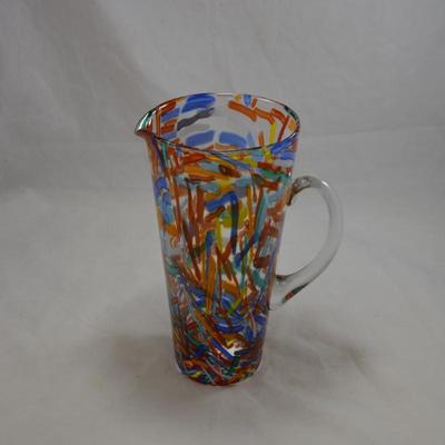 Beautiful Art Glass Pitcher 10"