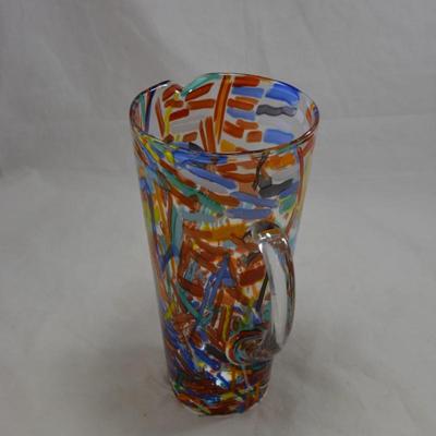 Beautiful Art Glass Pitcher 10"