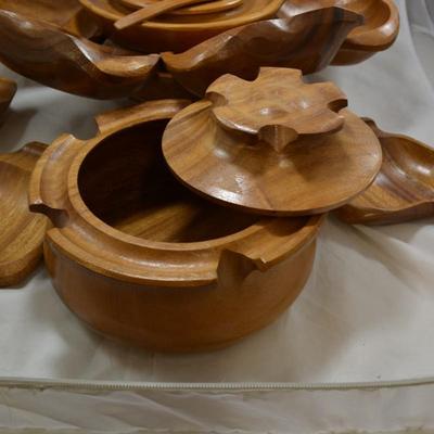 Monkey Pod Lotus Spinning Salad/Snack Bowl with Utensils