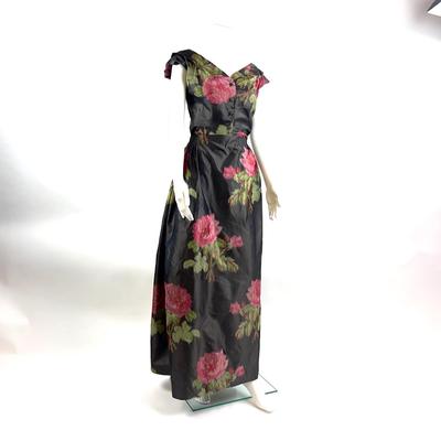772 Vintage Taffeta Rose Floral Cocktail Dress