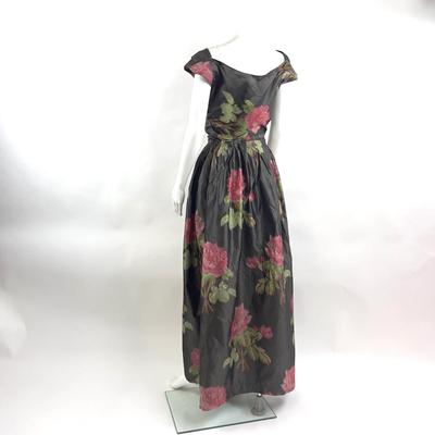 772 Vintage Taffeta Rose Floral Cocktail Dress