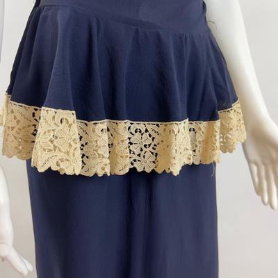 774 Vintage Navy Blue Cocktail Dress with Lace Trim