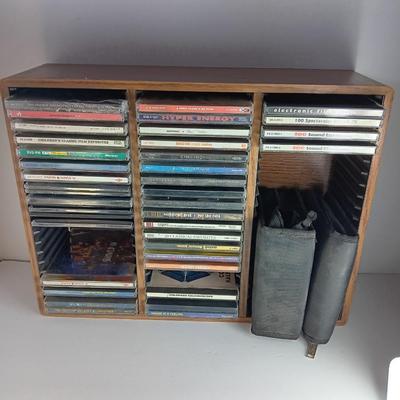Variety of music on CD with wooden CD organizer and two travel multi - cd case organizers ONE SIGNED!