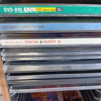 Variety of music on CD with wooden CD organizer and two travel multi - cd case organizers ONE SIGNED!