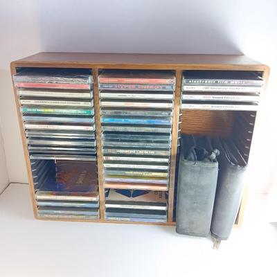 Variety of music on CD with wooden CD organizer and two travel multi - cd case organizers ONE SIGNED!
