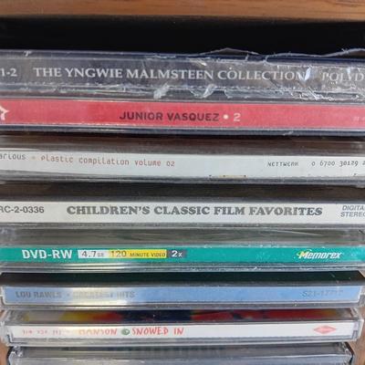 Variety of music on CD with wooden CD organizer and two travel multi - cd case organizers ONE SIGNED!