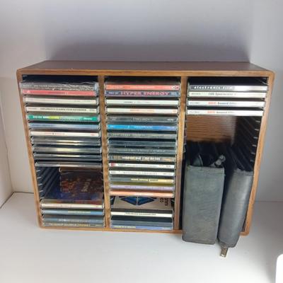 Variety of music on CD with wooden CD organizer and two travel multi - cd case organizers ONE SIGNED!