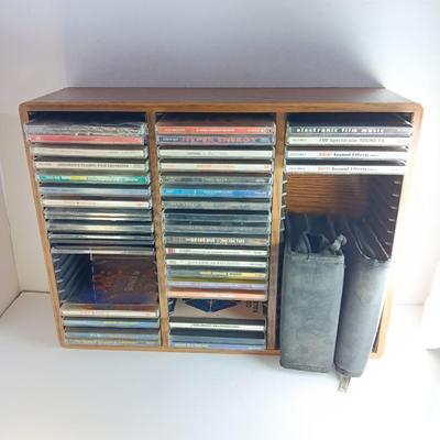 Variety of music on CD with wooden CD organizer and two travel multi - cd case organizers ONE SIGNED!