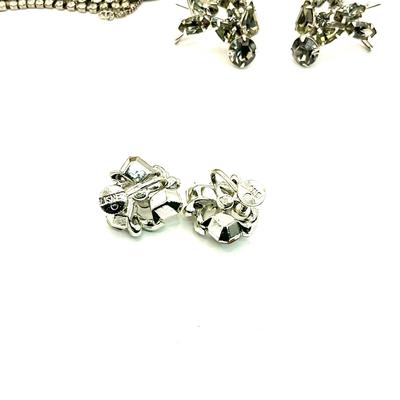 747 Vintage Black Rhinestone Bracelet with Wingback Rhinestone Earrings
