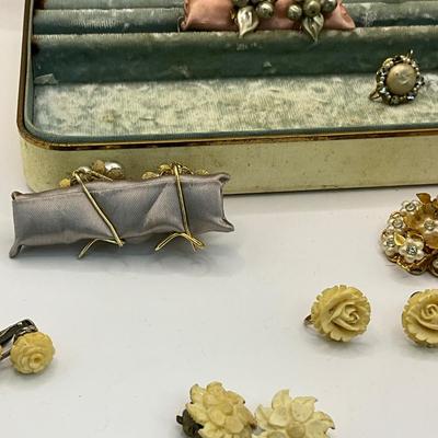 748 Vintage Costume Wingback & Coral and Bone Carved Earrings