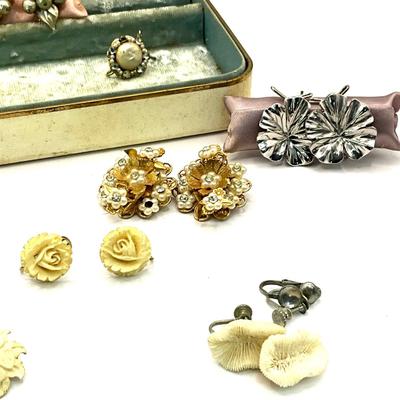 748 Vintage Costume Wingback & Coral and Bone Carved Earrings