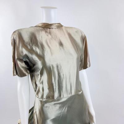 780 Vintage Satin Metallic Green Evening Dress