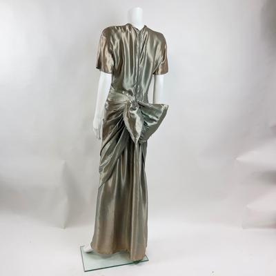 780 Vintage Satin Metallic Green Evening Dress