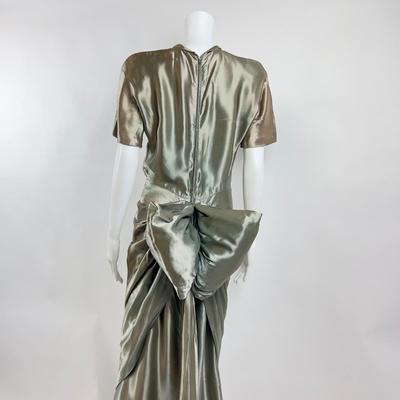 780 Vintage Satin Metallic Green Evening Dress