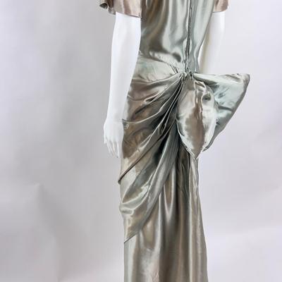 780 Vintage Satin Metallic Green Evening Dress